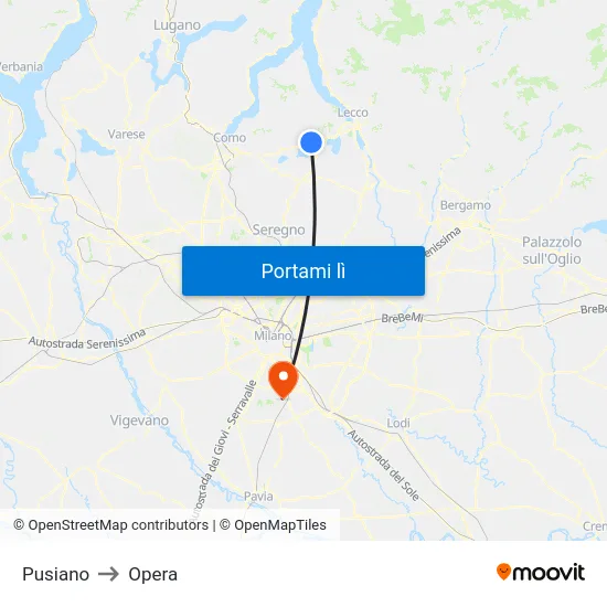Pusiano to Opera map