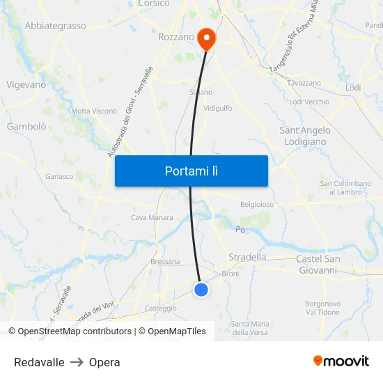 Redavalle to Opera map