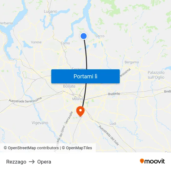 Rezzago to Opera map