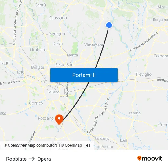 Robbiate to Opera map