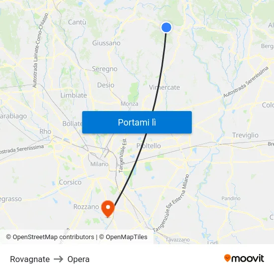 Rovagnate to Opera map