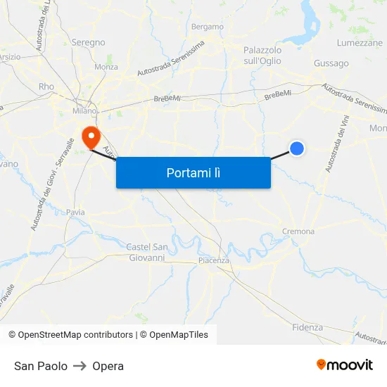 San Paolo to Opera map
