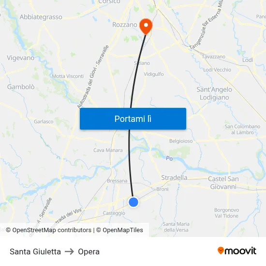 Santa Giuletta to Opera map