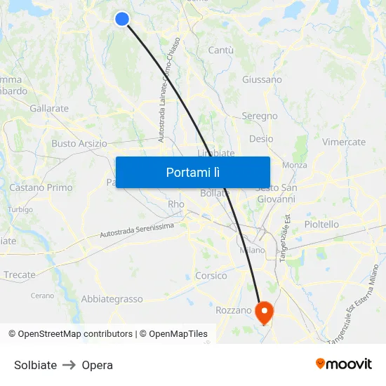 Solbiate to Opera map