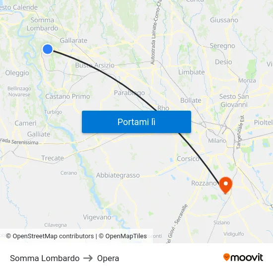 Somma Lombardo to Opera map