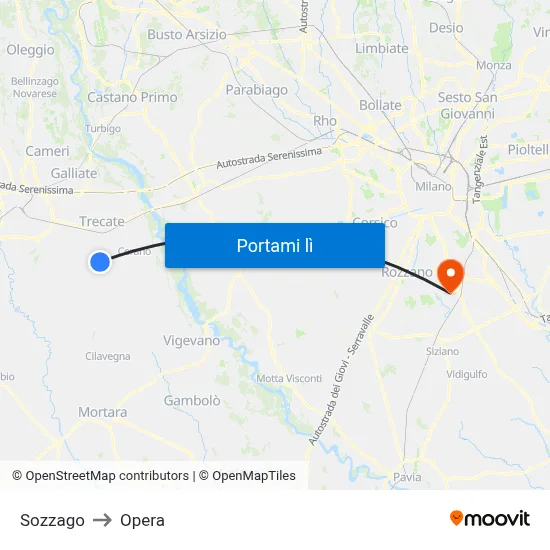 Sozzago to Opera map