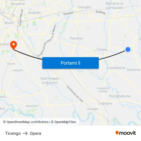 Ticengo to Opera map