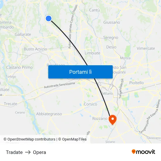 Tradate to Opera map