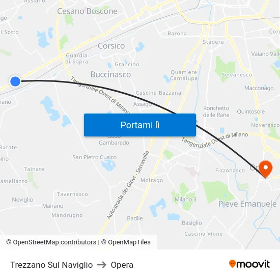 Trezzano Sul Naviglio to Opera map