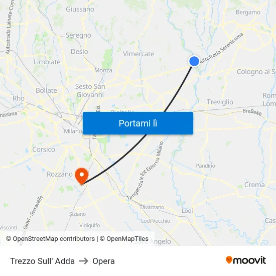 Trezzo Sull' Adda to Opera map