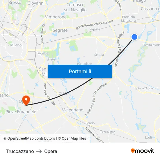 Truccazzano to Opera map