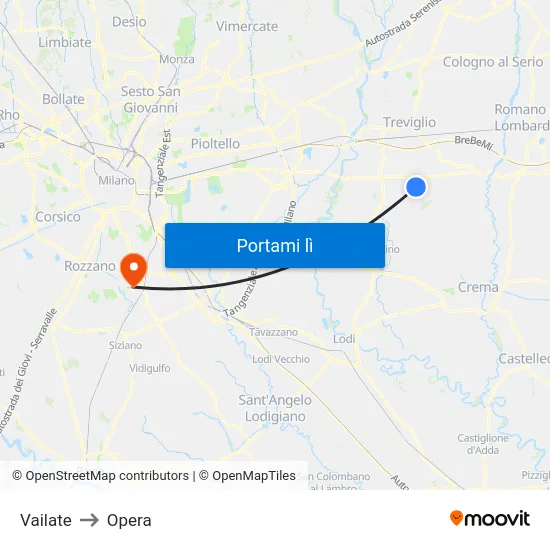 Vailate to Opera map
