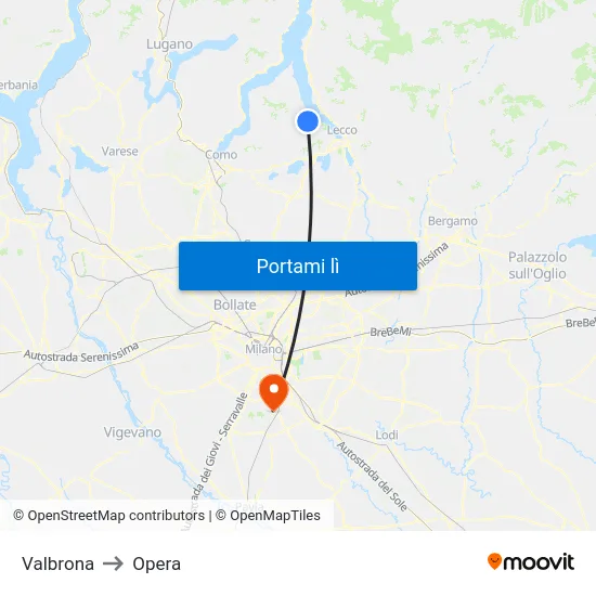 Valbrona to Opera map