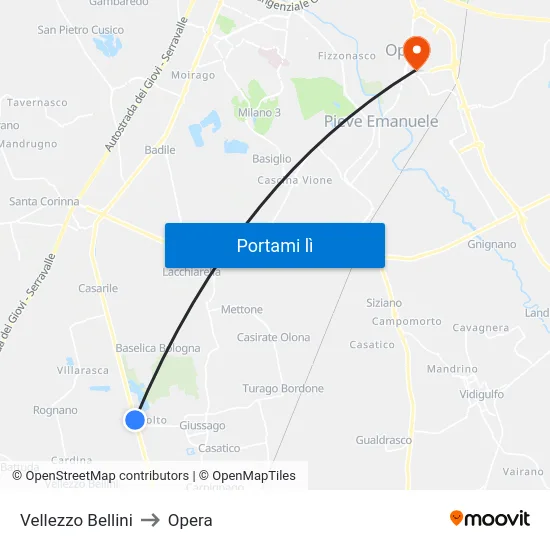Vellezzo Bellini to Opera map