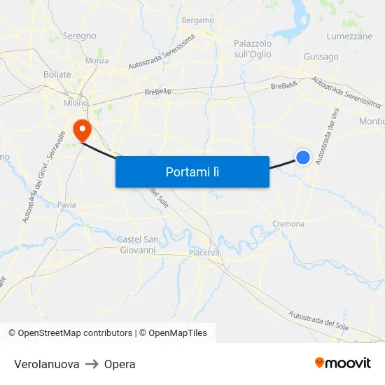 Verolanuova to Opera map