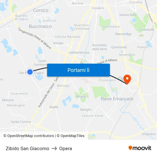Zibido San Giacomo to Opera map