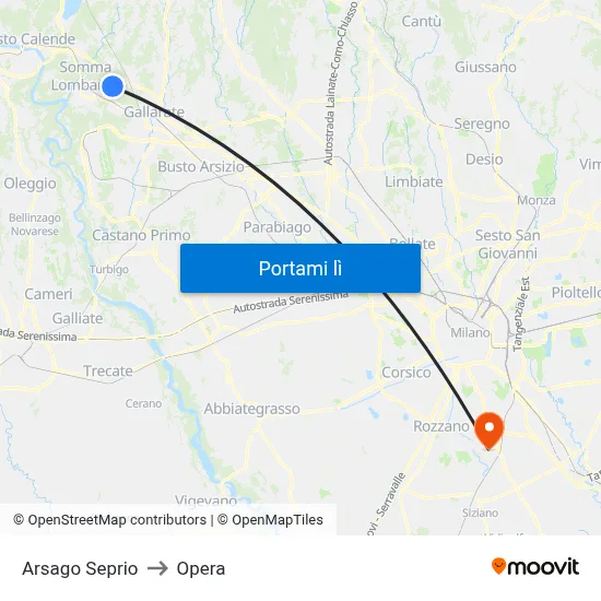 Arsago Seprio to Opera map