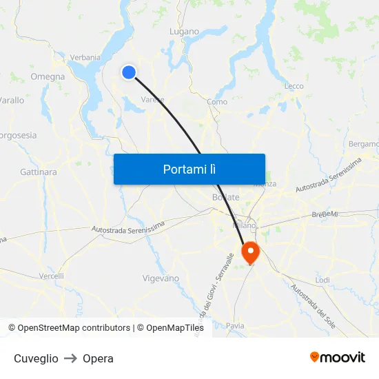 Cuveglio to Opera map