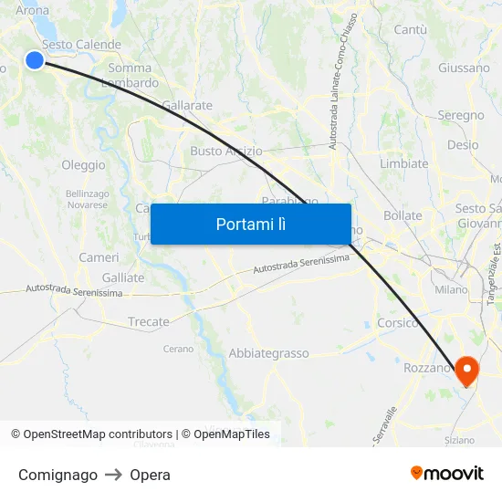 Comignago to Opera map