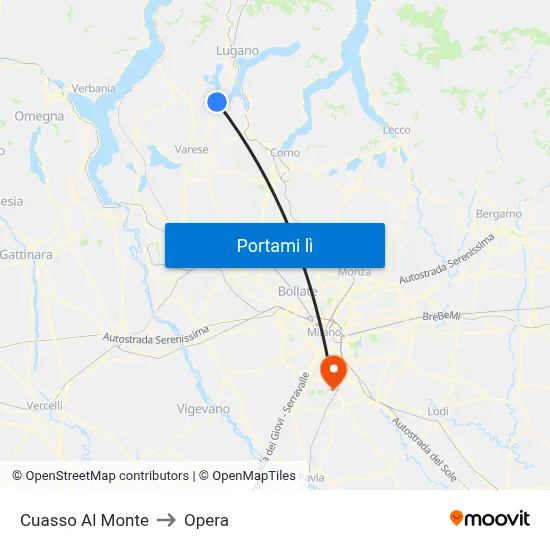 Cuasso Al Monte to Opera map