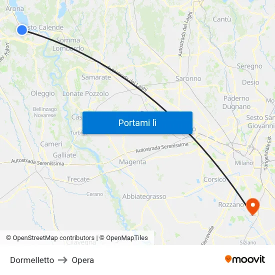 Dormelletto to Opera map