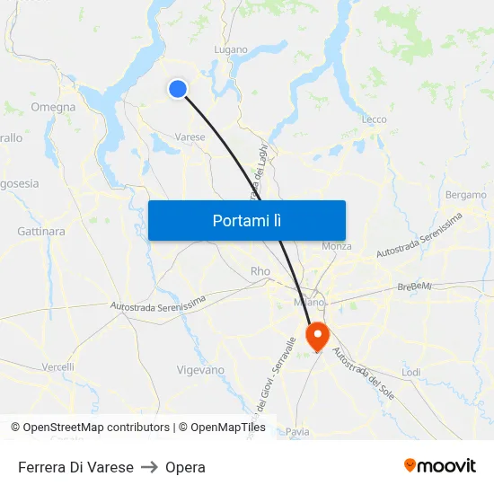 Ferrera Di Varese to Opera map