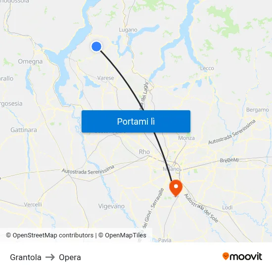 Grantola to Opera map
