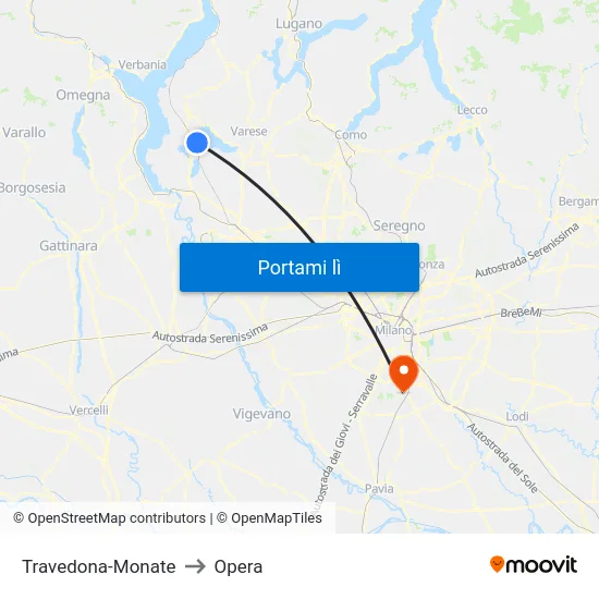 Travedona-Monate to Opera map