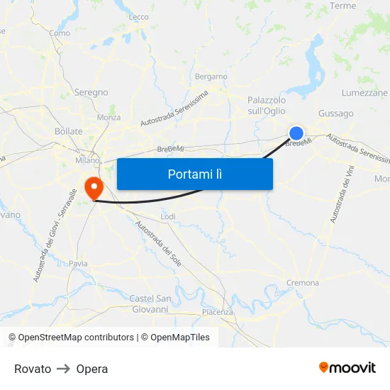 Rovato to Opera map