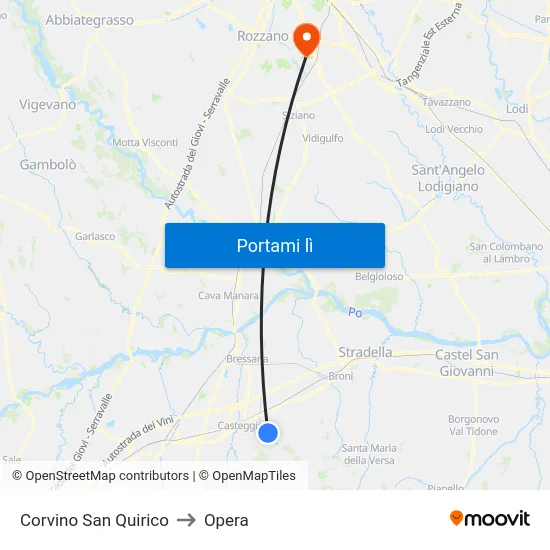 Corvino San Quirico to Opera map