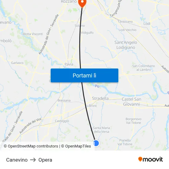 Canevino to Opera map