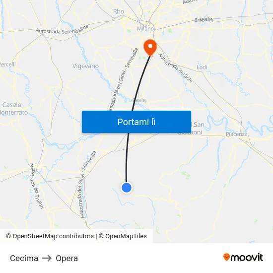 Cecima to Opera map