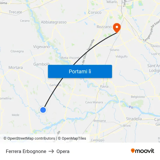 Ferrera Erbognone to Opera map