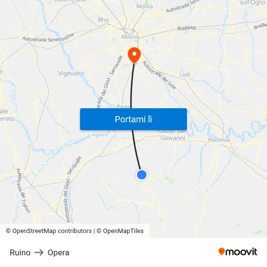 Ruino to Opera map