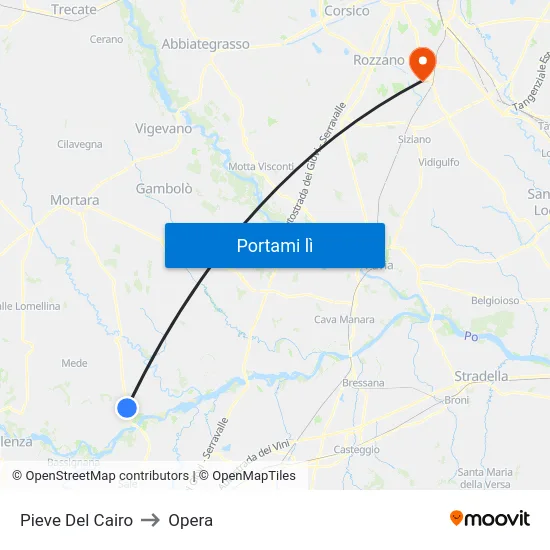 Pieve Del Cairo to Opera map