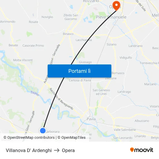 Villanova D' Ardenghi to Opera map