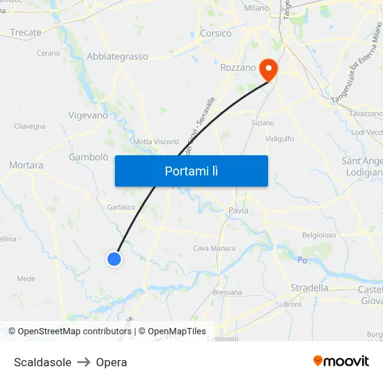 Scaldasole to Opera map