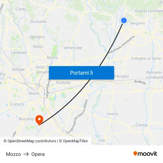 Mozzo to Opera map