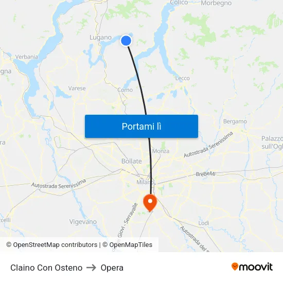 Claino Con Osteno to Opera map