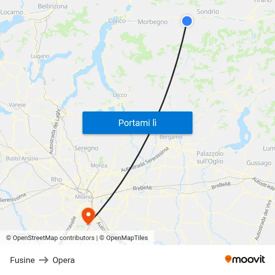 Fusine to Opera map