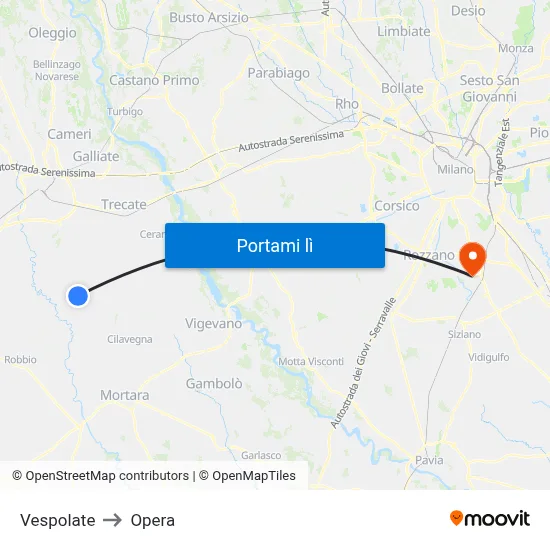 Vespolate to Opera map