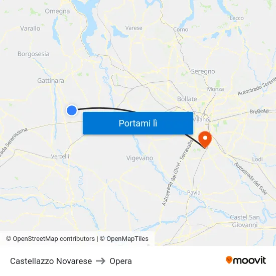 Castellazzo Novarese to Opera map