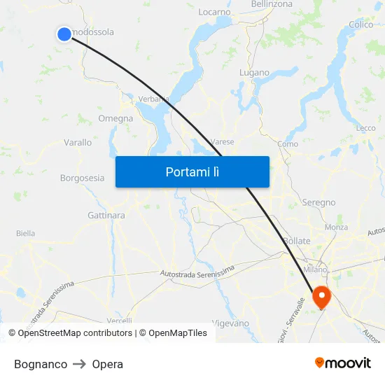 Bognanco to Opera map