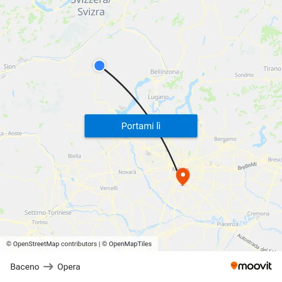 Baceno to Opera map