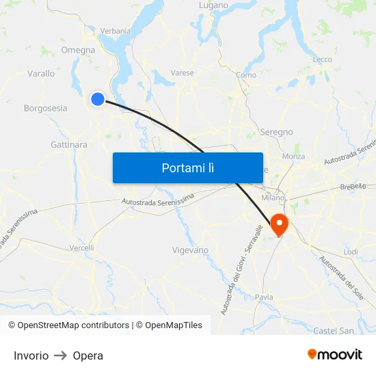 Invorio to Opera map