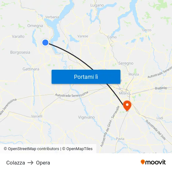 Colazza to Opera map