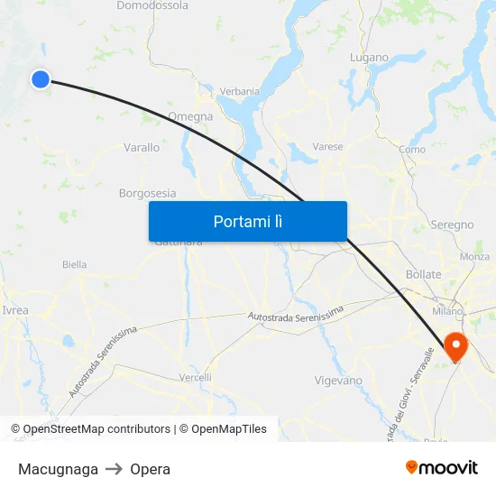 Macugnaga to Opera map