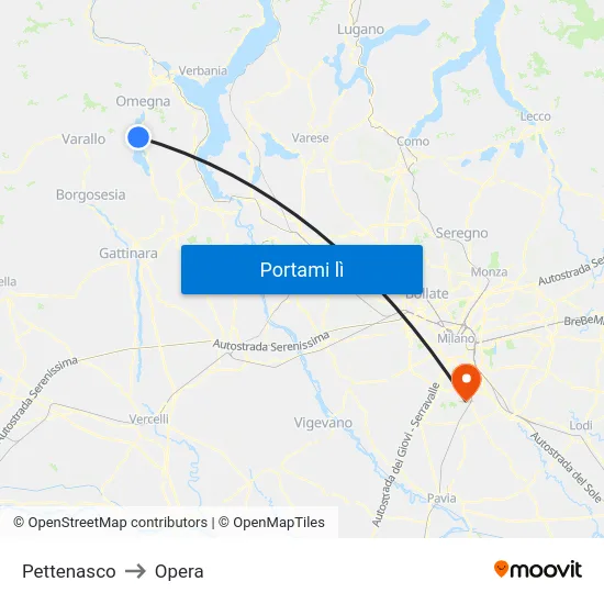 Pettenasco to Opera map