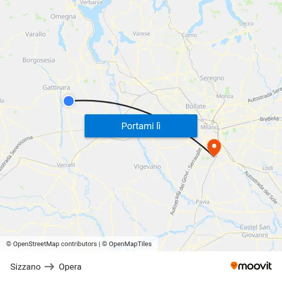 Sizzano to Opera map