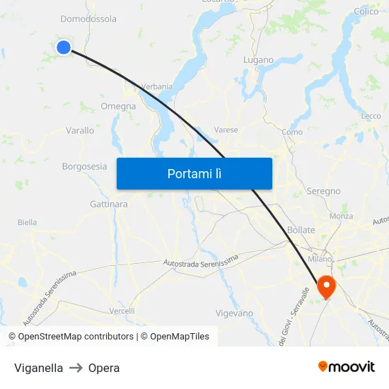 Viganella to Opera map